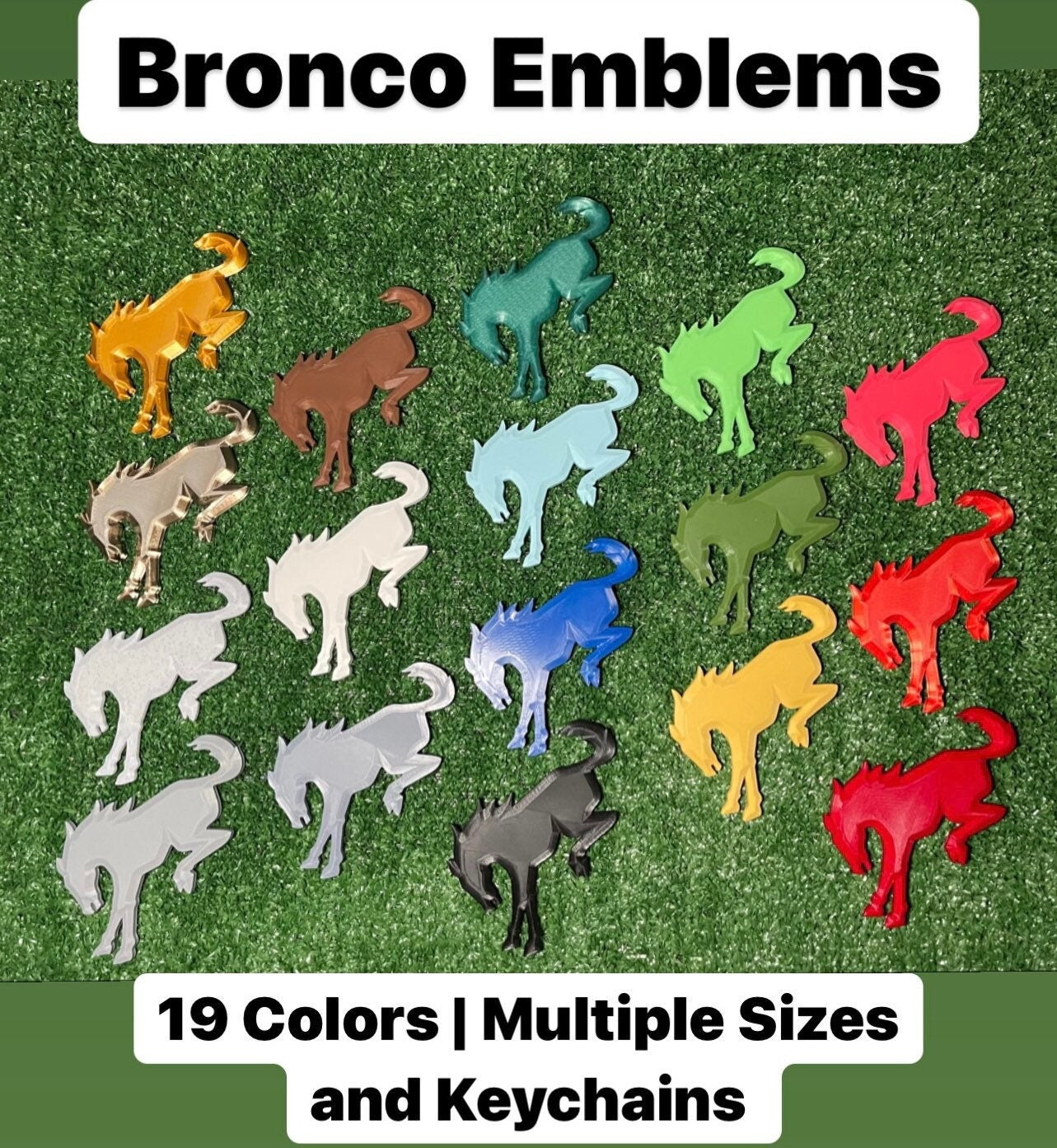 Set of Bronco Emblems, Badges / Calling all Bronco and Bronco Sport Owners & Lovers / 20 Colors / Keychain, 3", 4", 5", 6", 7.5"